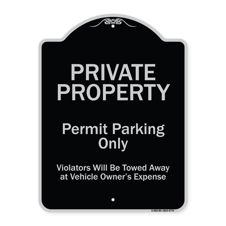 SIGNMISSION Designer Series-Private Property Permit Parking Violators Will Be Towed A, 24" x 18", BS-1824-9774 A-DES-BS-1824-9774